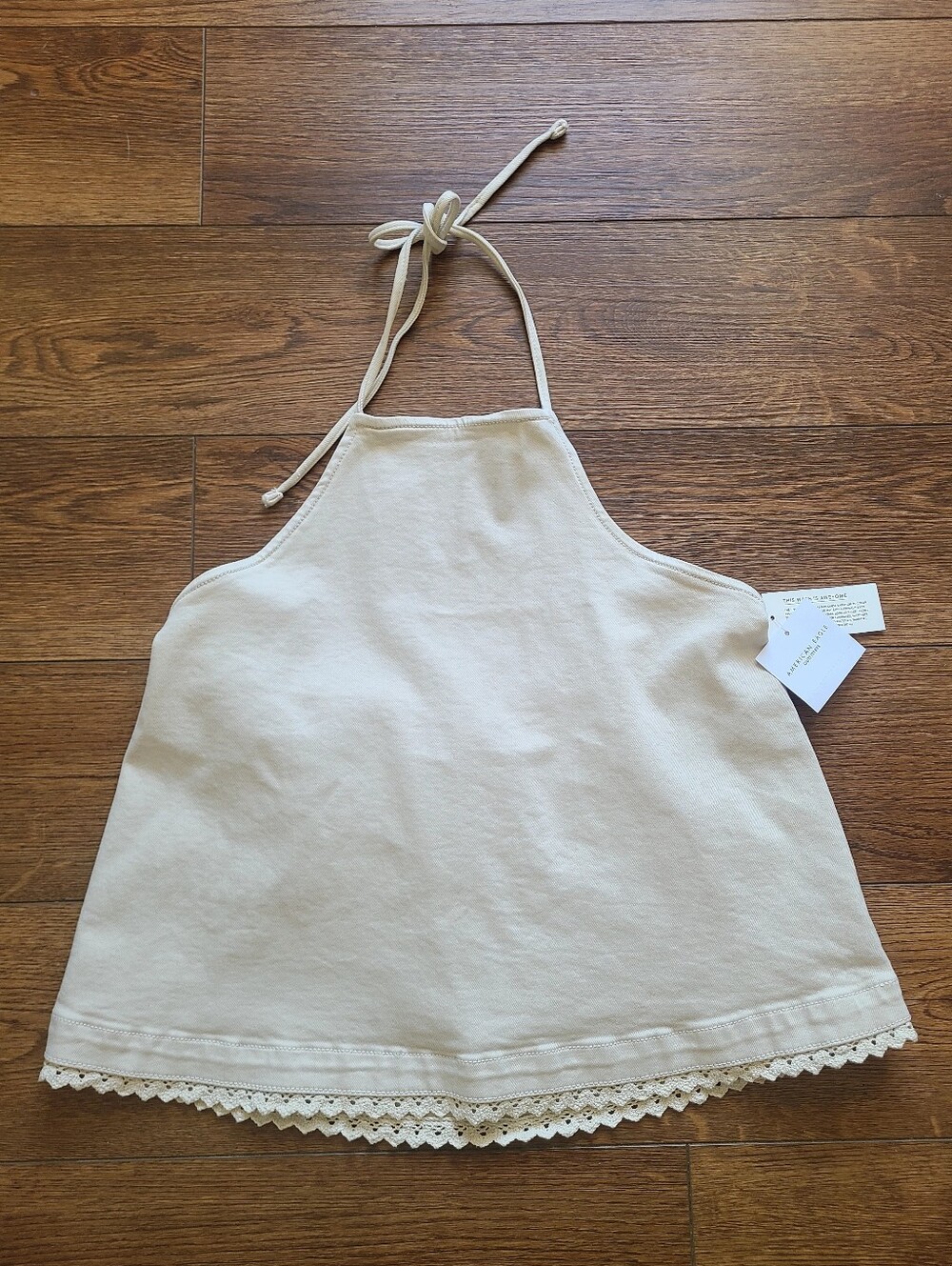 American Eagle Cream Halter Top Lace Trim Size Small NWT